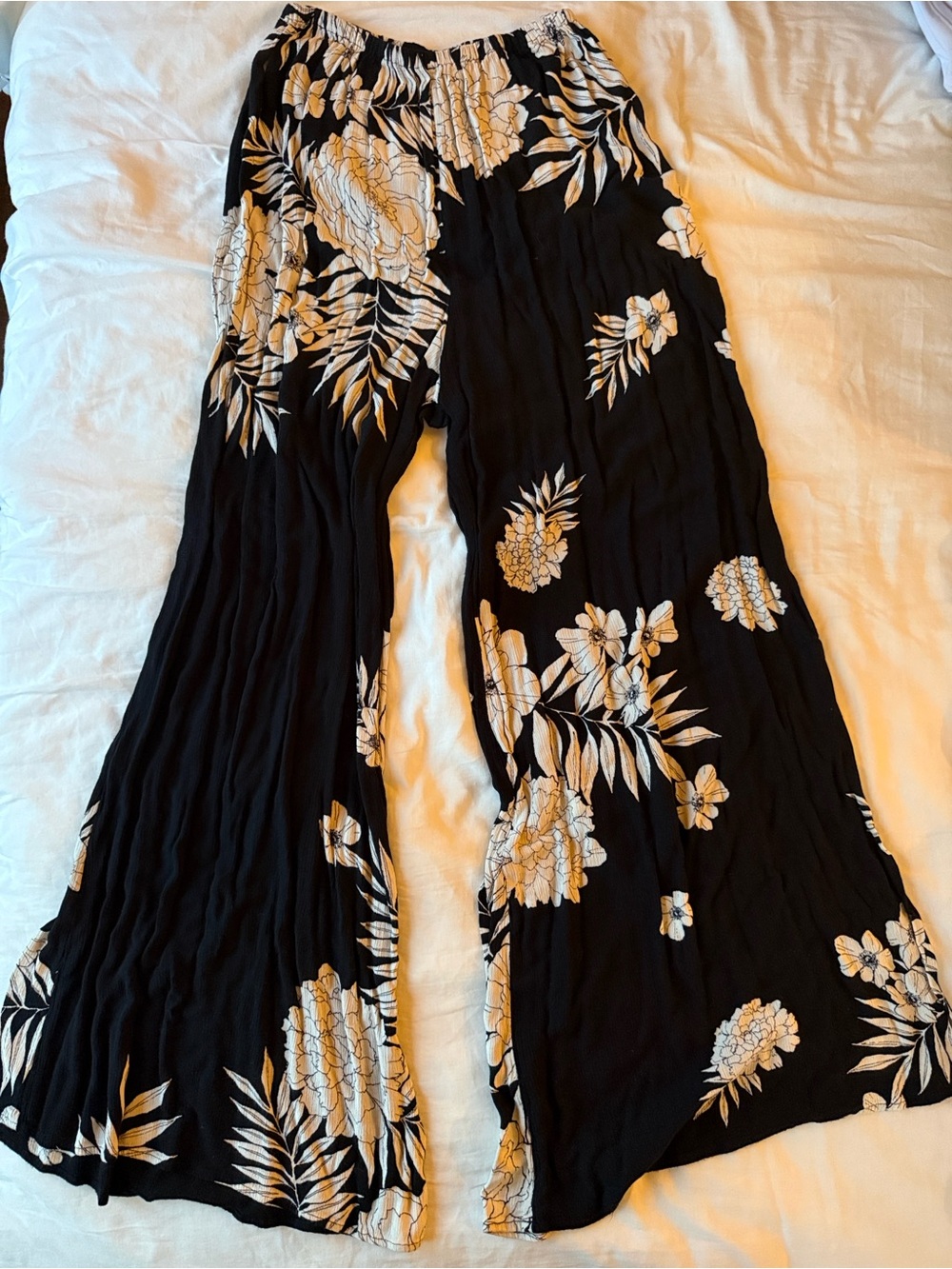 Billabong Black Pants with Cream Floral Motif